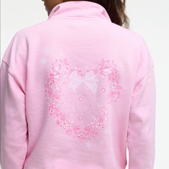 LoveShackFancy x Roller Rabbit Sugarplum Lattice Half Zip Sweatshirt Size S - Picture 2 of 5
